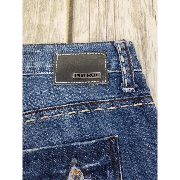 PETROL JEANS Denim Jenna Womens Size 29x34 Blue Distress’s Stud Casual Zip - Picture 10 of 13